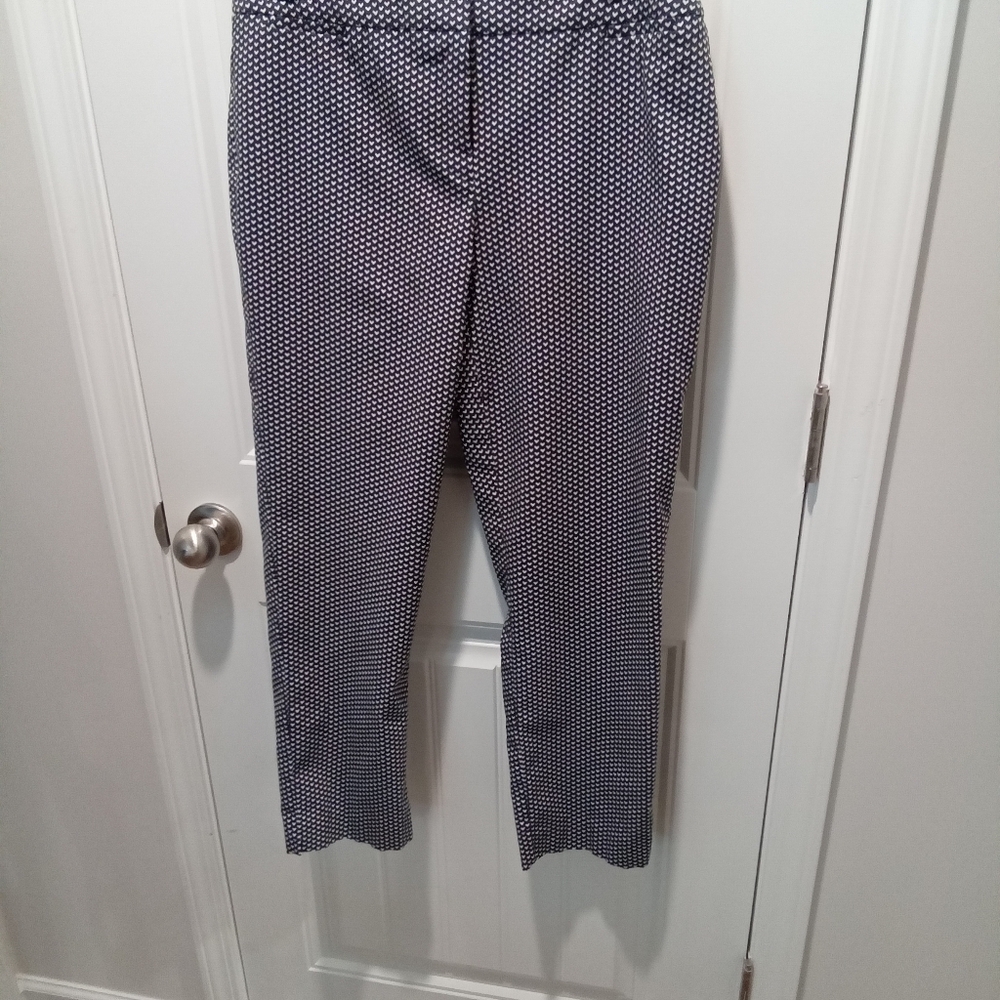 Kaari Blue Size 12 Navy Blue & White Patterned Ankle Cropped